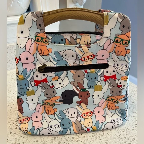 Colorful Bunny Rabbit Print Tote/ Lunch Tote - Picture 2 of 7